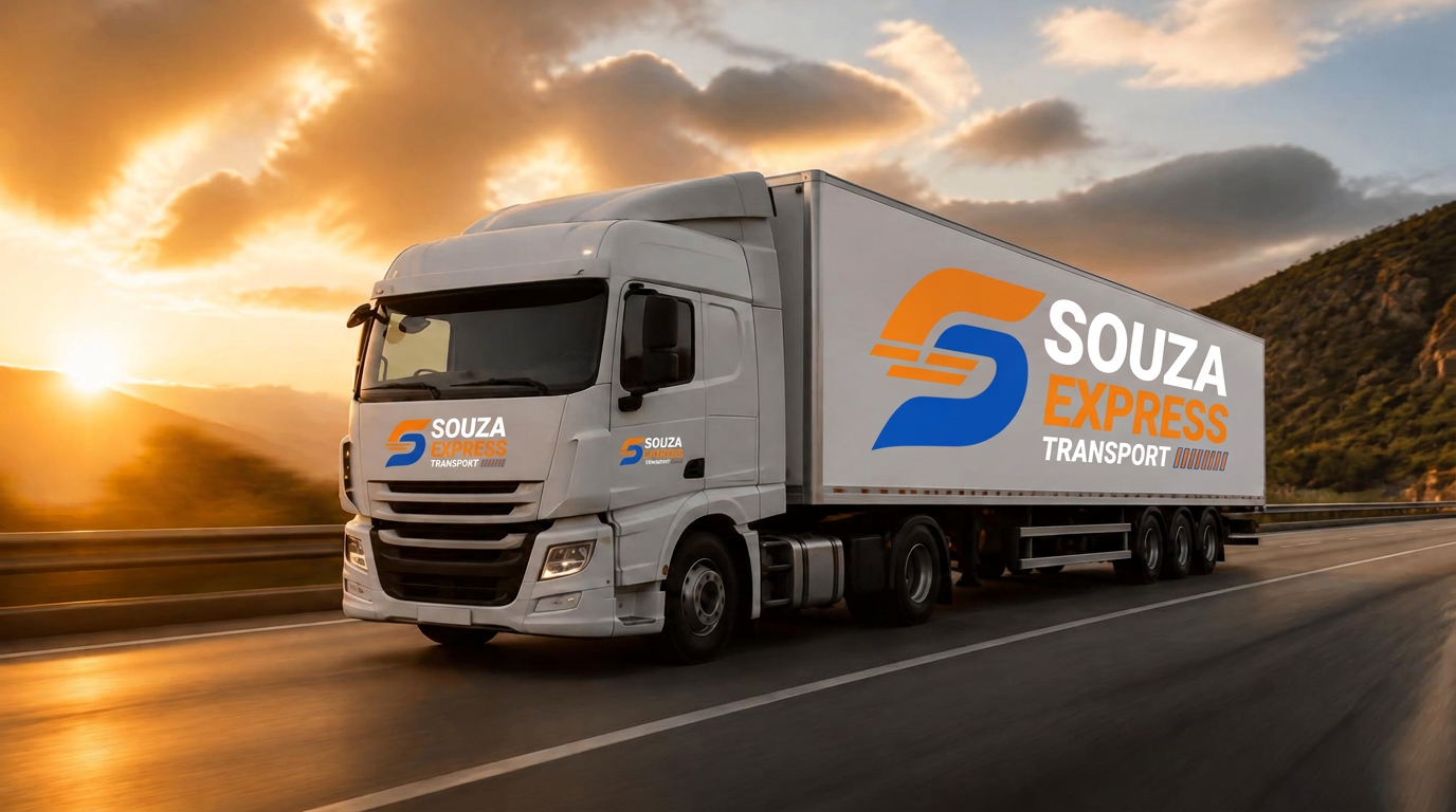 Frota da Souza Express em rodovia ao entardecer